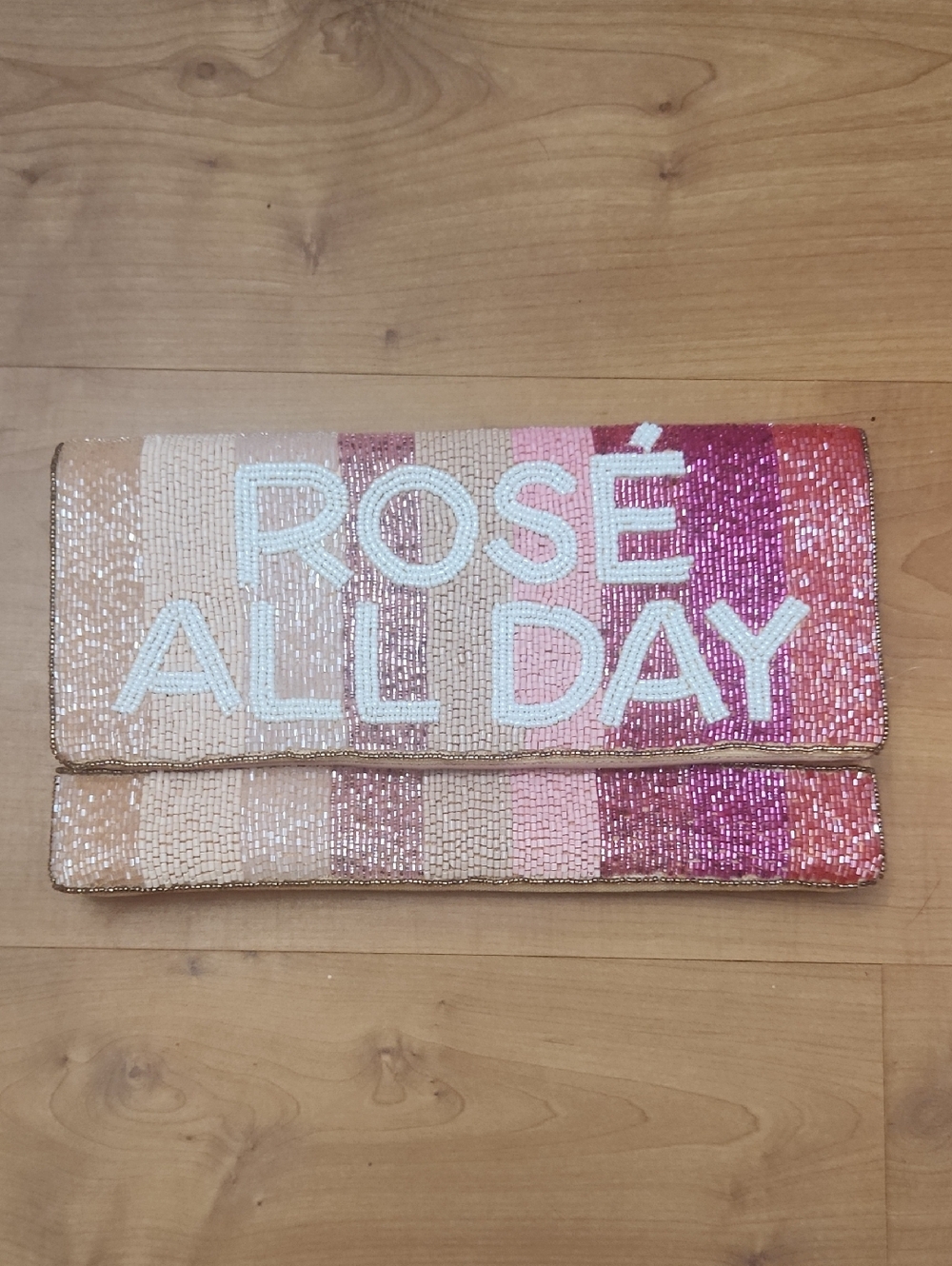 Beaded 'ROSÉ ALL DAY' Ombre Sequin Foldover Clutch